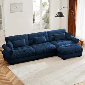 130" W Modular Sectional Sofa with Ottoman, Oversized 3-Seater Couch with Waist & Throw Pillows, Comfy Velvet Deep Seat Upholstered Sofa for Living Room, Apartment(Blue,3-Seater with Ottoman) 130" W Modular Sectional Sofa with Ottoman, Oversized 3-Seater Couch with Waist & Throw Pillows, Comfy Velvet Deep Seat Upholstered Sofa for Living Room, Apartment(Blue,3-Seater with Ottoman)