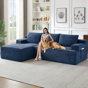 96" Cloud Sectional Couch with L-Shape Chaise, Modern Corduroy Boneless Couch for Living Room,Memory Foam Sofa with Deep Seat,No Assembly Required (Blue,Left-Facing Chaise) 96" Cloud Sectional Couch with L-Shape Chaise, Modern Corduroy Boneless Couch for Living Room,Memory Foam Sofa with Deep Seat,No Assembly Required (Blue,Left-Facing Chaise)
