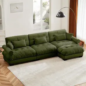 130"W Modular Sectional Sofa with Ottoman, Oversized 3-Seater Couch with Waist & Throw Pillows,Comfy Velvet Deep Seat Upholstered Sofa for Living Room,Apartment(Olive Green,3-Seater with Ottoman) 130"W Modular Sectional Sofa with Ottoman, Oversized 3-Seater Couch with Waist & Throw Pillows,Comfy Velvet Deep Seat Upholstered Sofa for Living Room,Apartment(Olive Green,3-Seater with Ottoman)