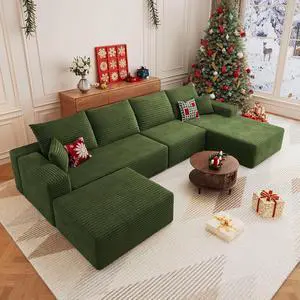 136" U Shaped Cloud Sectional Couch with Fluffy Corduroy, Deep Memory Foam Seats Sofa with 1 Ottoman for Living Room, No Assembly Required(Green,Right-Facing Chaise) 136" U Shaped Cloud Sectional Couch with Fluffy Corduroy, Deep Memory Foam Seats Sofa with 1 Ottoman for Living Room, No Assembly Required(Green,Right-Facing Chaise)