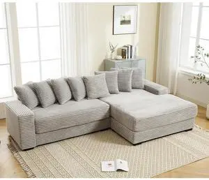 111" W Modular Sectional Sofa with 8 Pillows, Comfy Corduroy Cloud Couch with Chaise, L-Shaped Modern 3-Seater Sofa for Living Room or Apartment (Grey, Right-Facing Chaise) 111" W Modular Sectional Sofa with 8 Pillows, Comfy Corduroy Cloud Couch with Chaise, L-Shaped Modern 3-Seater Sofa for Living Room or Apartment (Grey, Right-Facing Chaise)