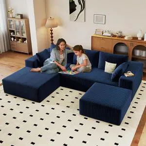 96" U Shaped Cloud Sectional Couch with Fluffy Corduroy, Deep Memory Foam Seats Sofa with 1 Ottoman for Living Room, No Assembly Required(Blue,Left-Facing Chaise) 96" U Shaped Cloud Sectional Couch with Fluffy Corduroy, Deep Memory Foam Seats Sofa with 1 Ottoman for Living Room, No Assembly Required(Blue,Left-Facing Chaise)