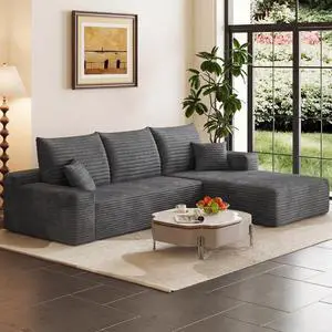 96" Boneless Couches for Living Room,Cloud Sectional Couch with L-Shape Chaise, Modular Corduroy Memory Foam Sofa with Deep Seat for Apartment, No Assembly Required(Dark Gray,Right-Facing Chaise) 96" Boneless Couches for Living Room,Cloud Sectional Couch with L-Shape Chaise, Modular Corduroy Memory Foam Sofa with Deep Seat for Apartment, No Assembly Required(Dark Gray,Right-Facing Chaise)