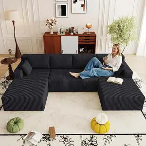125" W Cloud Sectional Couch,Modern U-Shaped Cloud Couch with Deep Seat,Comfy Corduroy 4-Seater Sofa,Memory Foam Sofa for Living Room,No Assembly (Black,Left-Facing Chaise) 125" W Cloud Sectional Couch,Modern U-Shaped Cloud Couch with Deep Seat,Comfy Corduroy 4-Seater Sofa,Memory Foam Sofa for Living Room,No Assembly (Black,Left-Facing Chaise)