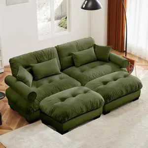 93.7" Oversized Loveseat Sofa with 2 Ottomans,Modern Velvet 2-Seat Couch with Waist & Throw Pillows,Upholstered Deep Seat Cloud Couch for Living Room,Bedroom(Olive Green,2 Seater with 2 Ottomans) 93.7" Oversized Loveseat Sofa with 2 Ottomans,Modern Velvet 2-Seat Couch with Waist & Throw Pillows,Upholstered Deep Seat Cloud Couch for Living Room,Bedroom(Olive Green,2 Seater with 2 Ottomans)