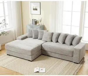 111" W Modular Sectional Sofa with 8 Pillows, Comfy Corduroy Cloud Couch with Chaise, L-Shaped Modern 3-Seater Sofa for Living Room or Apartment (Grey, Left-Facing Chaise) 111" W Modular Sectional Sofa with 8 Pillows, Comfy Corduroy Cloud Couch with Chaise, L-Shaped Modern 3-Seater Sofa for Living Room or Apartment (Grey, Left-Facing Chaise)