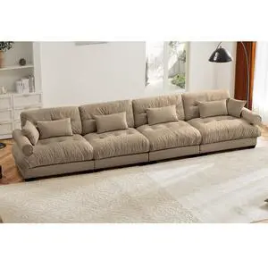 166" Modular Sectional Sofa, Oversized 4-Seater Velvet Cloud Couch with Waist & Throw Pillows, Deep Seat Upholstered Sofa for Living Room, Bedroom & Small Spaces (Camel, 4-Seater) 166" Modular Sectional Sofa, Oversized 4-Seater Velvet Cloud Couch with Waist & Throw Pillows, Deep Seat Upholstered Sofa for Living Room, Bedroom & Small Spaces (Camel, 4-Seater)