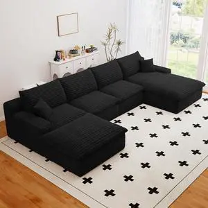 136" Cloud Sectional Couch with U-Shaped Chaise,Corduroy Viral Boneless Sofa with Ottoman,Memory Foam Couches in a Box with Deep Seat for Living Room,No Assembly Required (Black,Right-Facing Chaise) 136" Cloud Sectional Couch with U-Shaped Chaise,Corduroy Viral Boneless Sofa with Ottoman,Memory Foam Couches in a Box with Deep Seat for Living Room,No Assembly Required (Black,Right-Facing Chaise)