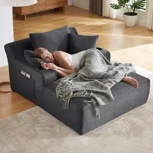 49.2" Oversized Chaise Lounge Chair Indoor,Faux Fur Boneless Reading Chair with Cup Holder&Side Pockets,Cloud Sofa Bed,Comfy Modern Sleeper Chairs in Box for Living Room,No Assembly(Dark Grey) 49.2" Oversized Chaise Lounge Chair Indoor,Faux Fur Boneless Reading Chair with Cup Holder&Side Pockets,Cloud Sofa Bed,Comfy Modern Sleeper Chairs in Box for Living Room,No Assembly(Dark Grey)