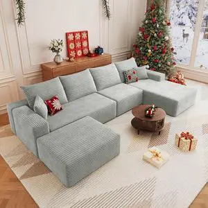 136" U Shaped Cloud Sectional Couch with Fluffy Corduroy, Deep Memory Foam Seats Sofa with 1 Ottoman for Living Room, No Assembly Required(Grey,Right-Facing Chaise) 136" U Shaped Cloud Sectional Couch with Fluffy Corduroy, Deep Memory Foam Seats Sofa with 1 Ottoman for Living Room, No Assembly Required(Grey,Right-Facing Chaise)