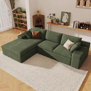 107" Cloud Sectional Couch with L-Shape Chaise, Modern Corduroy Viral Boneless Sofa for Living Room,Memory Foam Couches in a Box with Deep Seat,No Assembly Required (Green,Left-Facing Chaise) 107" Cloud Sectional Couch with L-Shape Chaise, Modern Corduroy Viral Boneless Sofa for Living Room,Memory Foam Couches in a Box with Deep Seat,No Assembly Required (Green,Left-Facing Chaise)