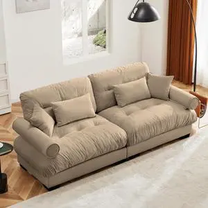 93.7" Oversized Loveseat Sofa, Modern Velvet 2-Seat Couch with Waist & Throw Pillows, Upholstered Deep Seat Cloud Couch for Living Room, Bedroom & Small Spaces (Camel,2 Seater) 93.7" Oversized Loveseat Sofa, Modern Velvet 2-Seat Couch with Waist & Throw Pillows, Upholstered Deep Seat Cloud Couch for Living Room, Bedroom & Small Spaces (Camel,2 Seater)