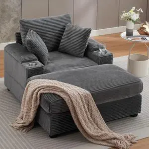 42.12" Oversized Chair with Ottoman,Chaise Lounge Chair Indoor with Ottoman & Storage,Comfy Corduroy Reading Chairs with Cup Holder for Bedroom & Living Room (Grey) 42.12" Oversized Chair with Ottoman,Chaise Lounge Chair Indoor with Ottoman & Storage,Comfy Corduroy Reading Chairs with Cup Holder for Bedroom & Living Room (Grey)
