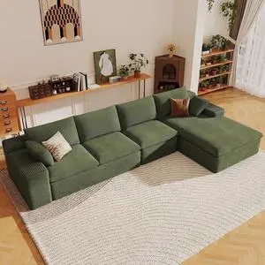 136" Cloud Sectional Couch with L-Shape Chaise, Modern Corduroy Viral Boneless Sofa for Living Room,Memory Foam Couches in a Box with Deep Seat,No Assembly Required (Green,Right-Facing Chaise) 136" Cloud Sectional Couch with L-Shape Chaise, Modern Corduroy Viral Boneless Sofa for Living Room,Memory Foam Couches in a Box with Deep Seat,No Assembly Required (Green,Right-Facing Chaise)