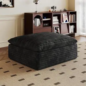 39.4" Ottoman Seat, Corduroy Upholstered Deep Seat, Comfy Cloud Couch with Movable Ottoman, DIY Combination, Plush Corduroy, Black 39.4" Ottoman Seat, Corduroy Upholstered Deep Seat, Comfy Cloud Couch with Movable Ottoman, DIY Combination, Plush Corduroy, Black