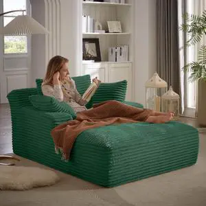 49.2"Oversized Chaise Lounge Chair Indoor,Corduroy Boneless Reading Chair with 3 Pillows,Deep Seat Cloud Sofa Bed,Comfy Modern Sleeper Chairs in Box for Living Room Bedroom,No Assembly(Green) 49.2"Oversized Chaise Lounge Chair Indoor,Corduroy Boneless Reading Chair with 3 Pillows,Deep Seat Cloud Sofa Bed,Comfy Modern Sleeper Chairs in Box for Living Room Bedroom,No Assembly(Green)