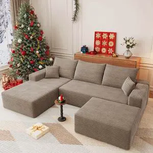 107" U Shaped Cloud Sectional Couch with Fluffy Corduroy, Deep Memory Foam Seats Sofa with 1 Ottoman for Living Room, No Assembly Required(Camel,Left-Facing Chaise) 107" U Shaped Cloud Sectional Couch with Fluffy Corduroy, Deep Memory Foam Seats Sofa with 1 Ottoman for Living Room, No Assembly Required(Camel,Left-Facing Chaise)