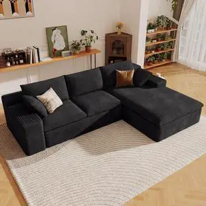 107" Cloud Sectional Couch with L-Shape Chaise, Modern Corduroy Viral Boneless Sofa for Living Room,Memory Foam Couches in a Box with Deep Seat,No Assembly Required (Black,Right-Facing Chaise) 107" Cloud Sectional Couch with L-Shape Chaise, Modern Corduroy Viral Boneless Sofa for Living Room,Memory Foam Couches in a Box with Deep Seat,No Assembly Required (Black,Right-Facing Chaise)