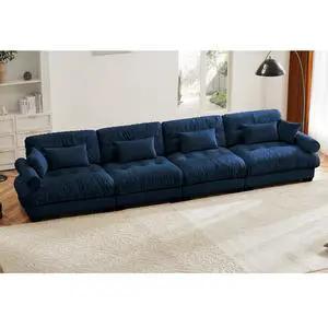 166" Modular Sectional Sofa, Oversized 4-Seater Velvet Cloud Couch with Waist & Throw Pillows, Deep Seat Upholstered Sofa for Living Room, Bedroom & Small Spaces (Blue, 4-Seater) 166" Modular Sectional Sofa, Oversized 4-Seater Velvet Cloud Couch with Waist & Throw Pillows, Deep Seat Upholstered Sofa for Living Room, Bedroom & Small Spaces (Blue, 4-Seater)