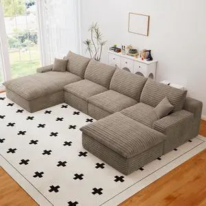 136" Cloud Sectional Couch with U-Shaped Chaise,Corduroy Viral Boneless Sofa with Ottoman,Memory Foam Couches in a Box with Deep Seat for Living Room,No Assembly Required (Camel,Left-Facing Chaise) 136" Cloud Sectional Couch with U-Shaped Chaise,Corduroy Viral Boneless Sofa with Ottoman,Memory Foam Couches in a Box with Deep Seat for Living Room,No Assembly Required (Camel,Left-Facing Chaise)