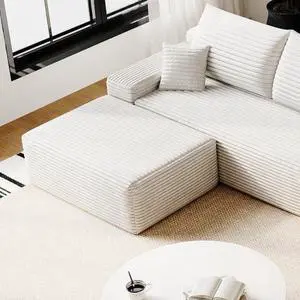 37.4" Ottoman Seat, Corduroy Upholstered Deep Seat, Comfy Cloud Couch with Movable Ottoman, DIY Combination, Plush Corduroy, White 37.4" Ottoman Seat, Corduroy Upholstered Deep Seat, Comfy Cloud Couch with Movable Ottoman, DIY Combination, Plush Corduroy, White