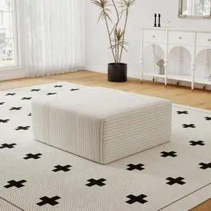 27.5" Ottoman Seat, Corduroy Upholstered Deep Seat, Comfy Cloud Couch with Movable Ottoman, DIY Combination, Plush Corduroy, White 27.5" Ottoman Seat, Corduroy Upholstered Deep Seat, Comfy Cloud Couch with Movable Ottoman, DIY Combination, Plush Corduroy, White