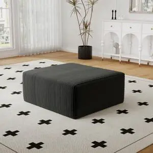 27.5" Ottoman Seat, Corduroy Upholstered Deep Seat, Comfy Cloud Couch with Movable Ottoman, DIY Combination, Plush Corduroy, Black 27.5" Ottoman Seat, Corduroy Upholstered Deep Seat, Comfy Cloud Couch with Movable Ottoman, DIY Combination, Plush Corduroy, Black