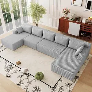 160" Cloud Sectional Couch,Modern U-Shaped Cloud Couch with Deep Seat,Comfy Corduroy 5-Seater Sofa,Memory Foam Sofa for Living Room,No Assembly (Gray) 160" Cloud Sectional Couch,Modern U-Shaped Cloud Couch with Deep Seat,Comfy Corduroy 5-Seater Sofa,Memory Foam Sofa for Living Room,No Assembly (Gray)