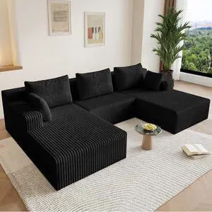 107" W Cloud Sectional Couch,Modern U-Shaped Cloud Couch with Deep Seat,Comfy Corduroy 3-Seater Sofa,Memory Foam Sofa for Living Room,No Assembly (Jet Black,Right-Facing Chaise) 107" W Cloud Sectional Couch,Modern U-Shaped Cloud Couch with Deep Seat,Comfy Corduroy 3-Seater Sofa,Memory Foam Sofa for Living Room,No Assembly (Jet Black,Right-Facing Chaise)