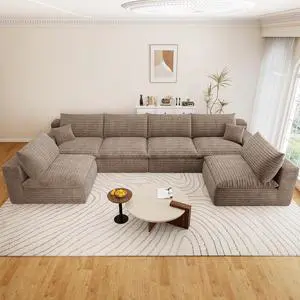 136" Oversized Cloud Sectional Couch with U-Shaped Chaise,6-Seater Corduroy Viral Boneless Sofa,Memory Foam Couches in a Box with Deep Seat for Living Room,No Assembly Required, Camel 136" Oversized Cloud Sectional Couch with U-Shaped Chaise,6-Seater Corduroy Viral Boneless Sofa,Memory Foam Couches in a Box with Deep Seat for Living Room,No Assembly Required, Camel