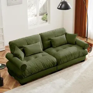 93.7" Oversized Loveseat Sofa, Modern Velvet 2-Seat Couch with Waist & Throw Pillows, Upholstered Deep Seat Cloud Couch for Living Room, Bedroom & Small Spaces (Olive Green,2 Seater) 93.7" Oversized Loveseat Sofa, Modern Velvet 2-Seat Couch with Waist & Throw Pillows, Upholstered Deep Seat Cloud Couch for Living Room, Bedroom & Small Spaces (Olive Green,2 Seater)