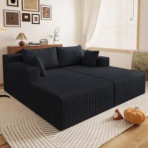 71"Oversized Chaise Lounge Chair,Sectional Double Lounge Chaise with Pillows, Upholstered Corduroy Boneless Lounge Chair, Fluffy Modern Loveseat Sleeper Sofa for Living Room or Bedroom (Black) 71"Oversized Chaise Lounge Chair,Sectional Double Lounge Chaise with Pillows, Upholstered Corduroy Boneless Lounge Chair, Fluffy Modern Loveseat Sleeper Sofa for Living Room or Bedroom (Black)