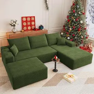 107" U Shaped Cloud Sectional Couch with Fluffy Corduroy, Deep Memory Foam Seats Sofa with 1 Ottoman for Living Room, No Assembly Required(Green,Right-Facing Chaise) 107" U Shaped Cloud Sectional Couch with Fluffy Corduroy, Deep Memory Foam Seats Sofa with 1 Ottoman for Living Room, No Assembly Required(Green,Right-Facing Chaise)