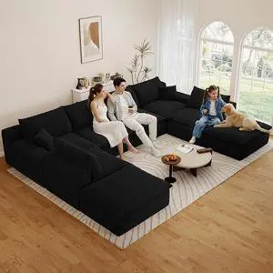136" Oversized Cloud Sectional Couch with U-Shaped Chaise,8-Seater Corduroy Viral Boneless Sofa,Memory Foam Couches in a Box with Deep Seat for Living Room,No Assembly Required, Black 136" Oversized Cloud Sectional Couch with U-Shaped Chaise,8-Seater Corduroy Viral Boneless Sofa,Memory Foam Couches in a Box with Deep Seat for Living Room,No Assembly Required, Black