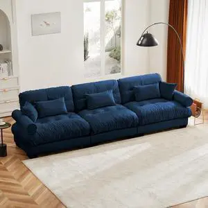 130" W Modular Sectional Sofa, Oversized 3-Seater Couch with Waist & Throw Pillows, Comfy Velvet Deep Seat Upholstered Sofa for Living Room, Apartment & Bedroom (Blue, 3-Seater) 130" W Modular Sectional Sofa, Oversized 3-Seater Couch with Waist & Throw Pillows, Comfy Velvet Deep Seat Upholstered Sofa for Living Room, Apartment & Bedroom (Blue, 3-Seater)
