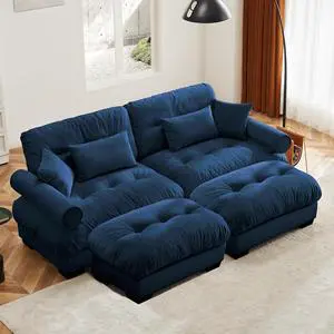 93.7" Oversized Loveseat Sofa with 2 Ottomans, Modern Velvet 2-Seat Couch with Waist & Throw Pillows, Upholstered Deep Seat Cloud Couch for Living Room, Bedroom(Blue,2 Seater with 2 Ottomans) 93.7" Oversized Loveseat Sofa with 2 Ottomans, Modern Velvet 2-Seat Couch with Waist & Throw Pillows, Upholstered Deep Seat Cloud Couch for Living Room, Bedroom(Blue,2 Seater with 2 Ottomans)