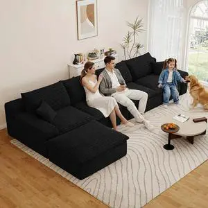 136" Cloud Sectional Couch with L-Shaped Chaise,4-Seater Corduroy Viral Boneless Sofa with Ottoman,Memory Foam Couches in a Box with Deep Seat for Living Room,No Assembly Required, Black 136" Cloud Sectional Couch with L-Shaped Chaise,4-Seater Corduroy Viral Boneless Sofa with Ottoman,Memory Foam Couches in a Box with Deep Seat for Living Room,No Assembly Required, Black