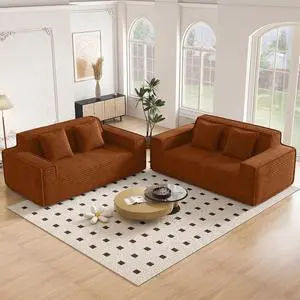 75'' Modern Cloud Loveseat Sofa Set of 2, No Assembly Required Comfy Deep Seat Couches 2 pcs for Living Room, Bedroom, Apartment (Corduroy-Brown) 75'' Modern Cloud Loveseat Sofa Set of 2, No Assembly Required Comfy Deep Seat Couches 2 pcs for Living Room, Bedroom, Apartment (Corduroy-Brown)