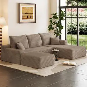95" Cloud Sectional Couch with Ottoman,Modern U-Shaped Cloud Couch with Deep Seat,Comfy Corduroy 3-Seater Sofa,Memory Foam Sofa for Living Room,No Assembly (Camel,Right-Facing Chaise) 95" Cloud Sectional Couch with Ottoman,Modern U-Shaped Cloud Couch with Deep Seat,Comfy Corduroy 3-Seater Sofa,Memory Foam Sofa for Living Room,No Assembly (Camel,Right-Facing Chaise)