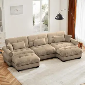 130"W Modular Sectional Sofa with 2 Ottomans, Oversized 3-Seater Couch with Waist & Throw Pillows, Comfy Velvet Deep Seat Upholstered Sofa for Living Room & Bedroom(Camel, 3-Seater with Ottomans) 130"W Modular Sectional Sofa with 2 Ottomans, Oversized 3-Seater Couch with Waist & Throw Pillows, Comfy Velvet Deep Seat Upholstered Sofa for Living Room & Bedroom(Camel, 3-Seater with Ottomans)