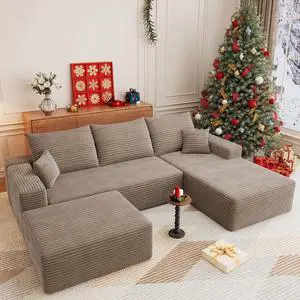 107" U Shaped Cloud Sectional Couch with Fluffy Corduroy, Deep Memory Foam Seats Sofa with 1 Ottoman for Living Room, No Assembly Required(Camel,Right-Facing Chaise) 107" U Shaped Cloud Sectional Couch with Fluffy Corduroy, Deep Memory Foam Seats Sofa with 1 Ottoman for Living Room, No Assembly Required(Camel,Right-Facing Chaise)