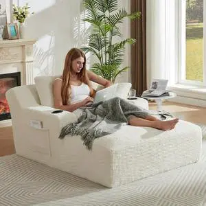 49.2" Oversized Chaise Lounge Chair Indoor,Faux Fur Boneless Reading Chair with Cup Holder&Side Pockets,Cloud Sofa Bed,Comfy Modern Sleeper Chairs in Box for Living Room,No Assembly(Light Grey) 49.2" Oversized Chaise Lounge Chair Indoor,Faux Fur Boneless Reading Chair with Cup Holder&Side Pockets,Cloud Sofa Bed,Comfy Modern Sleeper Chairs in Box for Living Room,No Assembly(Light Grey)