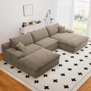 107" Cloud Sectional Couch with U-Shaped Chaise,Viral Corduroy Boneless Sofa with Ottoman,Memory Foam Couches in a Box with Deep Seat for Living Room,No Assembly Required (Camel,Right-Facing Chaise) 107" Cloud Sectional Couch with U-Shaped Chaise,Viral Corduroy Boneless Sofa with Ottoman,Memory Foam Couches in a Box with Deep Seat for Living Room,No Assembly Required (Camel,Right-Facing Chaise)