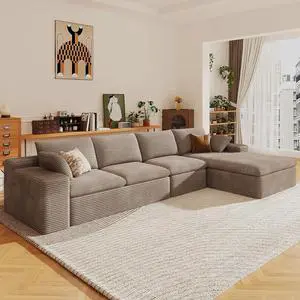 136" Cloud Sectional Couch with L-Shape Chaise, Corduroy Viral Boneless Sofa for Living Room,Modern Memory Foam Couches in a Box with Deep Seat,No Assembly Required (Camel,Right-Facing Chaise) 136" Cloud Sectional Couch with L-Shape Chaise, Corduroy Viral Boneless Sofa for Living Room,Modern Memory Foam Couches in a Box with Deep Seat,No Assembly Required (Camel,Right-Facing Chaise)