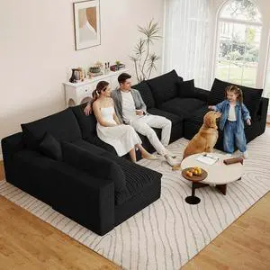 136" Oversized Cloud Sectional Couch with U-Shaped Chaise,6-Seater Corduroy Viral Boneless Sofa,Memory Foam Couches in a Box with Deep Seat for Living Room,No Assembly Required, Black 136" Oversized Cloud Sectional Couch with U-Shaped Chaise,6-Seater Corduroy Viral Boneless Sofa,Memory Foam Couches in a Box with Deep Seat for Living Room,No Assembly Required, Black