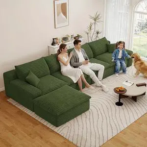 136" Cloud Sectional Couch with L-Shaped Chaise,4-Seater Corduroy Viral Boneless Sofa with Ottoman,Memory Foam Couches in a Box with Deep Seat for Living Room,No Assembly Required,Green 136" Cloud Sectional Couch with L-Shaped Chaise,4-Seater Corduroy Viral Boneless Sofa with Ottoman,Memory Foam Couches in a Box with Deep Seat for Living Room,No Assembly Required,Green