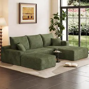 95" Cloud Sectional Couch with Ottoman,Modern U-Shaped Cloud Couch with Deep Seat,Comfy Corduroy 3-Seater Sofa,Memory Foam Sofa for Living Room,No Assembly (Green,Right-Facing Chaise) 95" Cloud Sectional Couch with Ottoman,Modern U-Shaped Cloud Couch with Deep Seat,Comfy Corduroy 3-Seater Sofa,Memory Foam Sofa for Living Room,No Assembly (Green,Right-Facing Chaise)