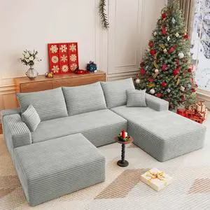 107" U Shaped Cloud Sectional Couch with Fluffy Corduroy, Deep Memory Foam Seats Sofa with 1 Ottoman for Living Room, No Assembly Required(Grey,Right-Facing Chaise) 107" U Shaped Cloud Sectional Couch with Fluffy Corduroy, Deep Memory Foam Seats Sofa with 1 Ottoman for Living Room, No Assembly Required(Grey,Right-Facing Chaise)
