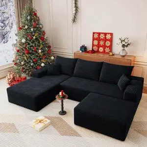 107" U Shaped Cloud Sectional Couch with Fluffy Corduroy, Deep Memory Foam Seats Sofa with 1 Ottoman for Living Room, No Assembly Required(Black,Left-Facing Chaise) 107" U Shaped Cloud Sectional Couch with Fluffy Corduroy, Deep Memory Foam Seats Sofa with 1 Ottoman for Living Room, No Assembly Required(Black,Left-Facing Chaise)