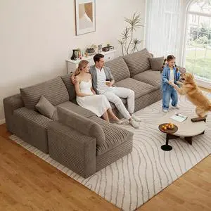 136" Oversized Cloud Sectional Couch with L-Shaped Chaise,5-Seater Corduroy Viral Boneless Sofa,Memory Foam Couches in a Box with Deep Seat for Living Room,No Assembly Required,Camel 136" Oversized Cloud Sectional Couch with L-Shaped Chaise,5-Seater Corduroy Viral Boneless Sofa,Memory Foam Couches in a Box with Deep Seat for Living Room,No Assembly Required,Camel